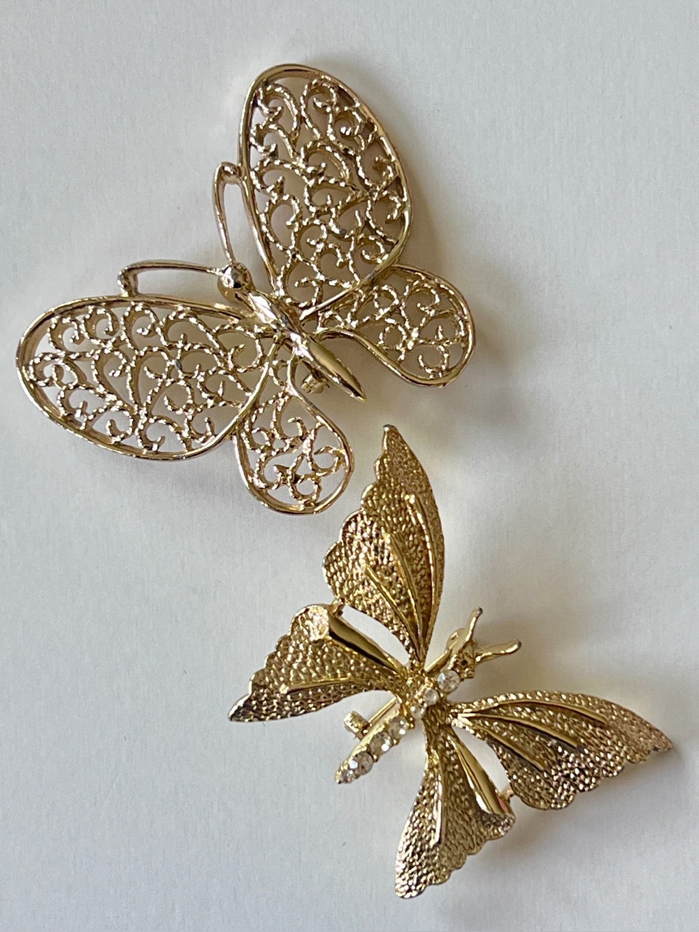 Vintage Gerry’s Butterfly Brooch Gold Tone Filigree Rhinestone Signed Lot of 2